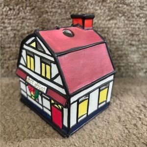 Vintage Candle Holder Christmas Post Office Small Ceramic Decor Building Mini